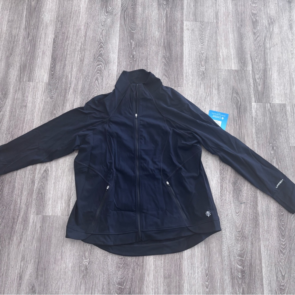 Coolibar women’s black interval zip jacket sun protective athletic clothing